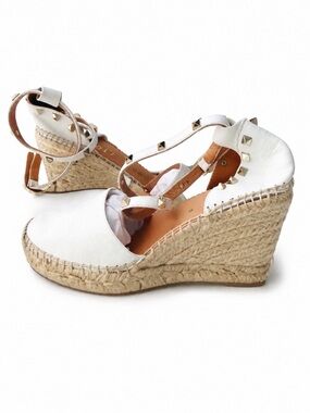 Maypol White Leather Wrap Espadrille Wedges